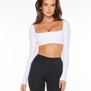 CSB Freedom Scoop Long Sleeve Crop Square Neck Top White S